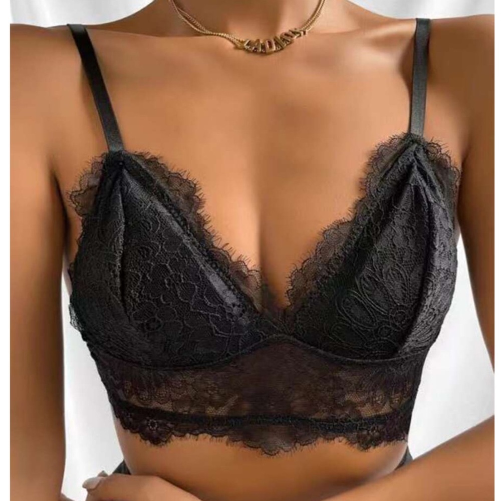 🌻NWT Sexy Black Eyelash Lace Longline Bralette🌻